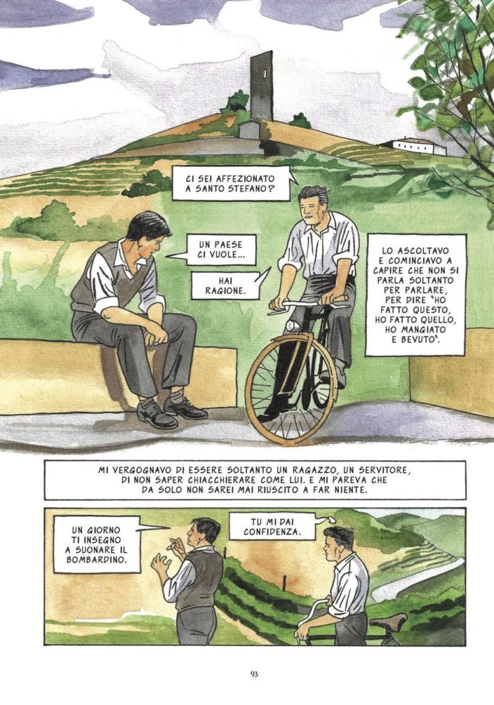 Rappresentazione in fumetto di un passo de "La luna e i falò" di Cesare Pavese.